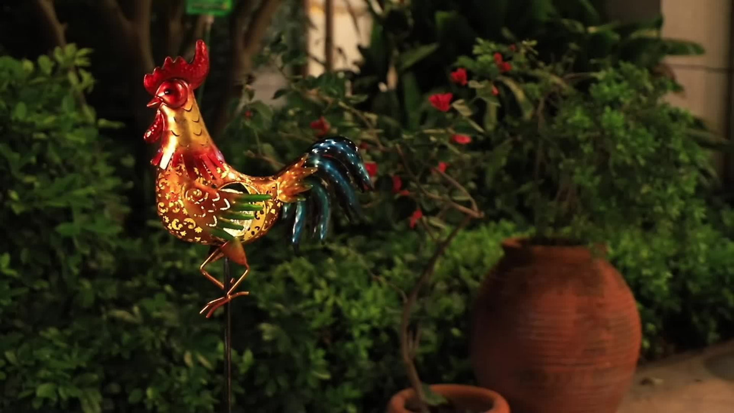 Solar Chicken Garden Lights Outdoor Decorative LED Rooster Yard Art Stake Metal Statue Gifts for Chicken Lovers Women Patio Lawn Decor