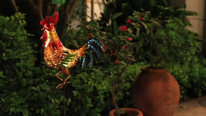 Solar Chicken Garden Lights Outdoor Decorative LED Rooster Yard Art Stake Metal Statue Gifts for Chicken Lovers Women Patio Lawn Decor