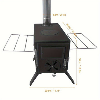 Wood Burning Camp Stove with Chimney Pipe Portable Outdoor Camping Stove for Cooking, BBQ, Boiling Water & Heating, Stainless Steel Hot Tent Stove with Folding Rack, Ash Hook & Accessories Included