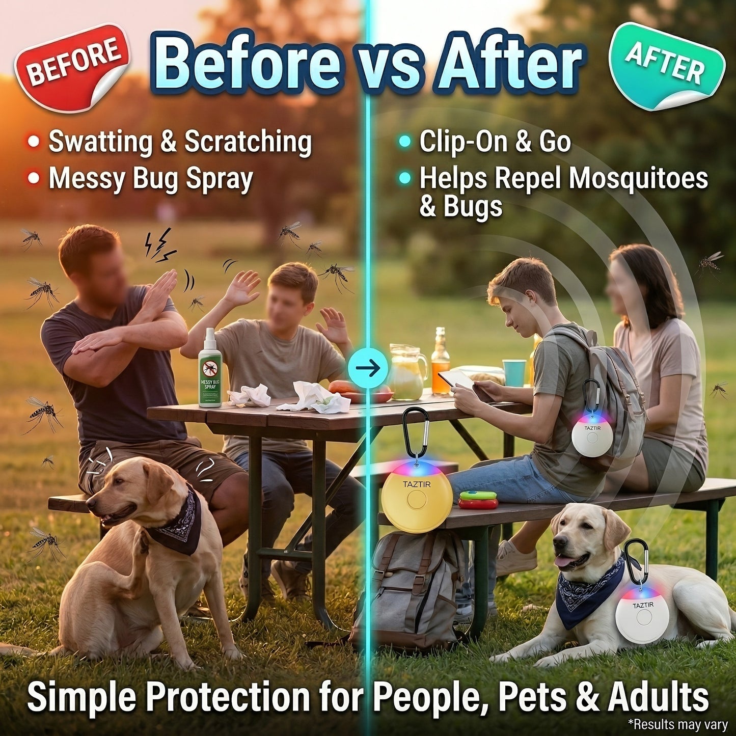 Ultrasonic Insect Repeller 2 Pack USB-C Rechargeable Mosquito Repellent Clip-On Keychain No Spray Pet Safe for Hiking Camping Stroller Travel Backpack Outdoor