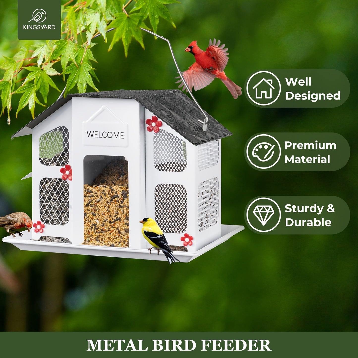 Metal Bird Feeder for Outside - 4 Lbs Large Capacity Hanging Wild Bird Feeder