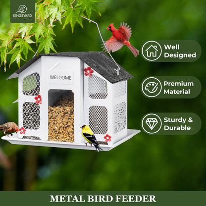 Metal Bird Feeder for Outside - 4 Lbs Large Capacity Hanging Wild Bird Feeder