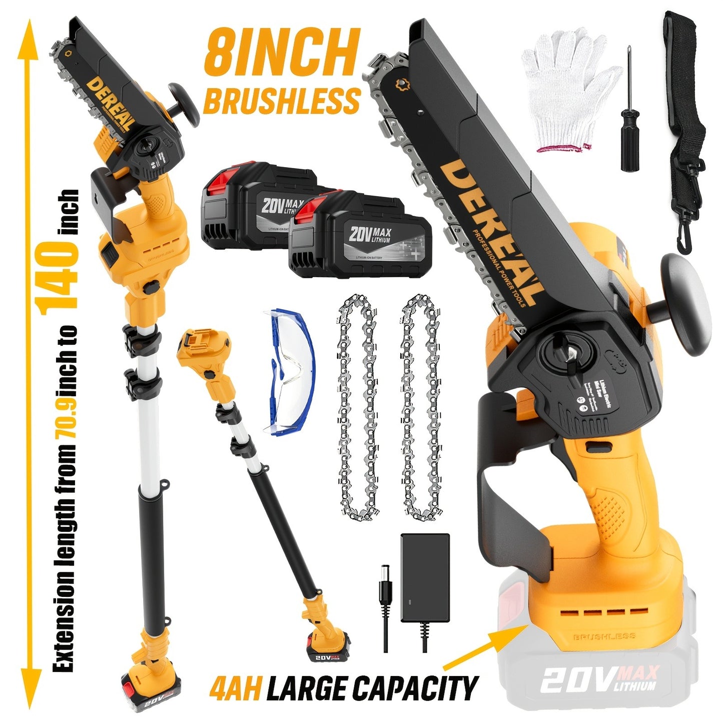 Mini Chainsaw Cordless 6-Inch Brushless with 20V 4.0Ah Rechargeable Battery, One-Hand Electric Handheld Chain Saw for Tree Trimming, Wood Cutting and Yard Work