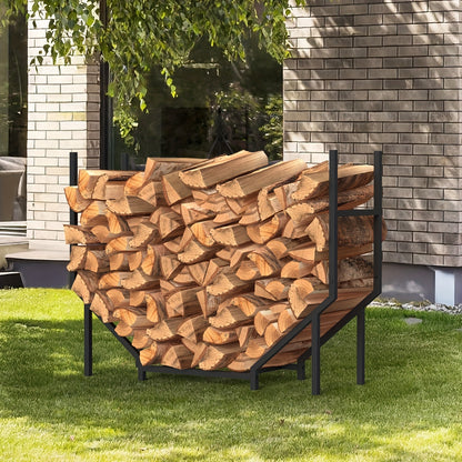 Firewood Rack Heavy Duty Adjustable — Outdoor & Indoor Log Holder with Cover, A-Frame Steel Wood Storage Stand for Fireplace, Patio, Cabin