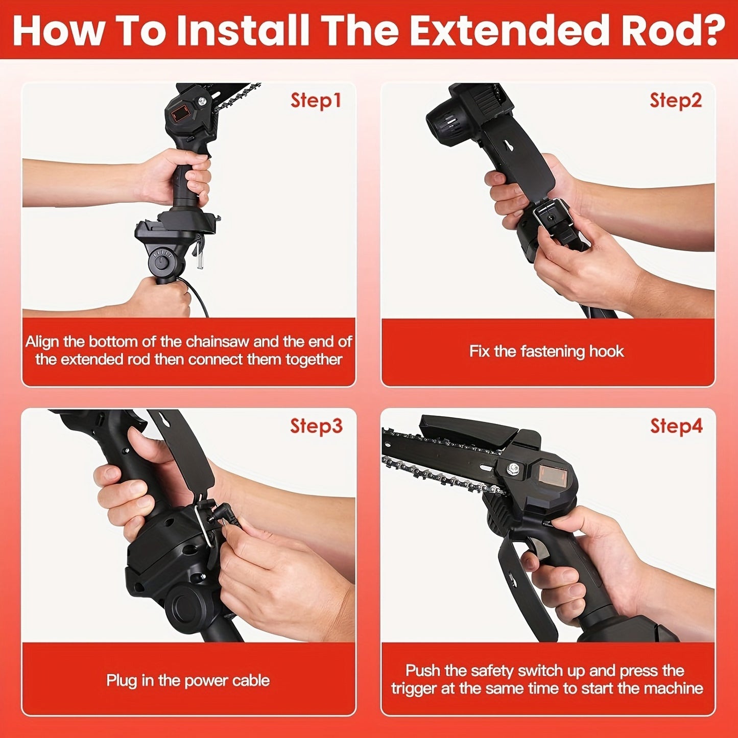 Tree Trimmer Pole Saw Cordless 2-in-1 with 4" & 6" Chains, 24V 1500mAh×2 Batteries, 3-Section Extendable to 71" & 90° Swivel Head for Branch Cutting