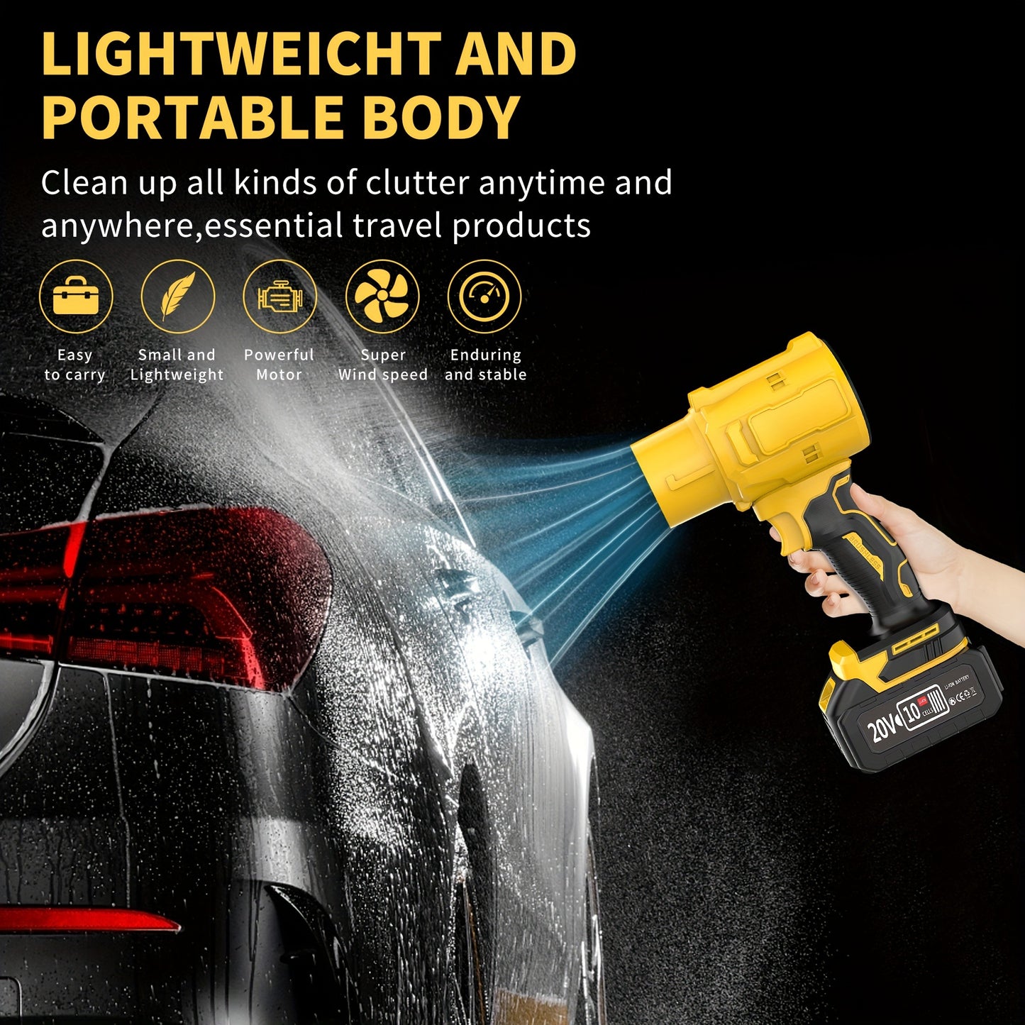 Battery Leaf Blower 20V 50000RPM Turbo Cordless, Dual Battery & 2 Nozzles Included, Handheld Blower for Car Drying, Leaves, Snow & Dust — Home & Outdoor