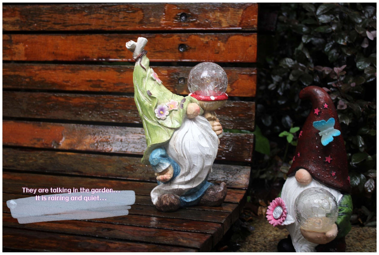 Solar Garden Gnome Statue with LED Magical Ball Light Outdoor Resin Dwarf Sculpture IP44 Waterproof Spring Yard Patio Decor Housewarming Gift