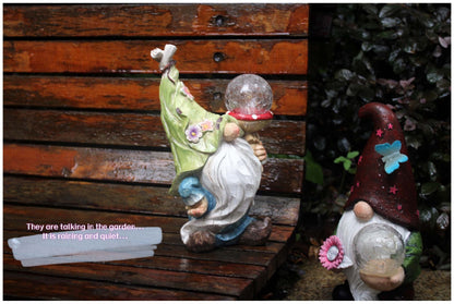 Solar Garden Gnome Statue with LED Magical Ball Light Outdoor Resin Dwarf Sculpture IP44 Waterproof Spring Yard Patio Decor Housewarming Gift