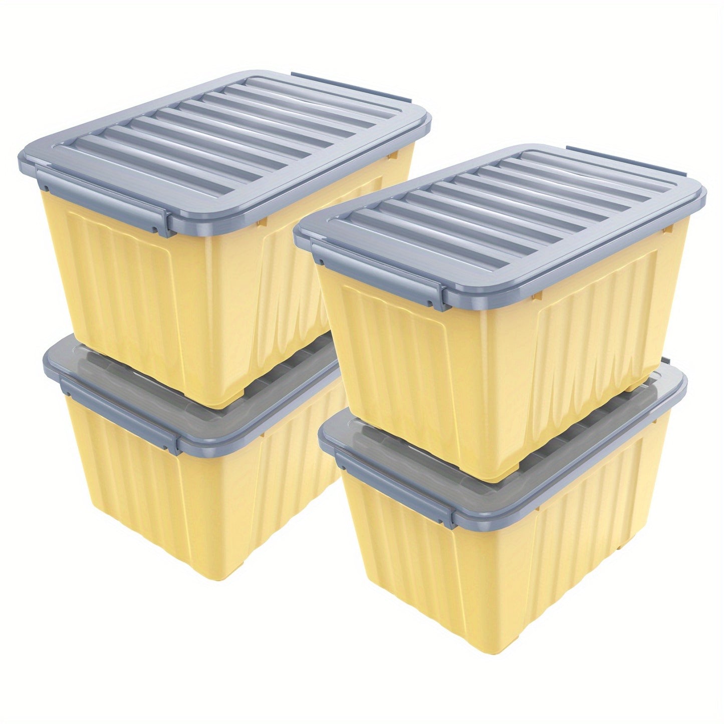Storage Containers with Lids and Wheels | Stackable 72QT & 97QT Plastic Bins | 4 or 6 Pack | Locking Lid | Clear, Pink/White, Gray/Yellow | Home Garage