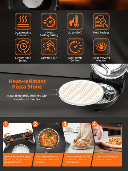 Pizza Oven Indoor 12-Inch Countertop – Heats Up to 800°F Electric Pizza Maker for Home | Fast Preheat, Crispy Crust, Indoor Pizza Grill Machine, Black