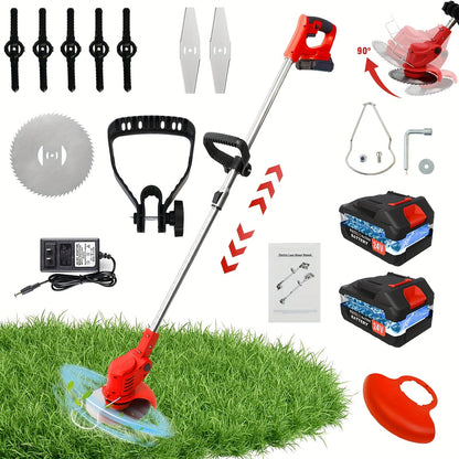 Weed Wacker Cordless 24V Brush Cutter – Electric String Trimmer with 2 Batteries & Charger, 3 Blade Types, Lightweight Battery Powered Weed Eater for Yard, Garden & Lawn Trimming