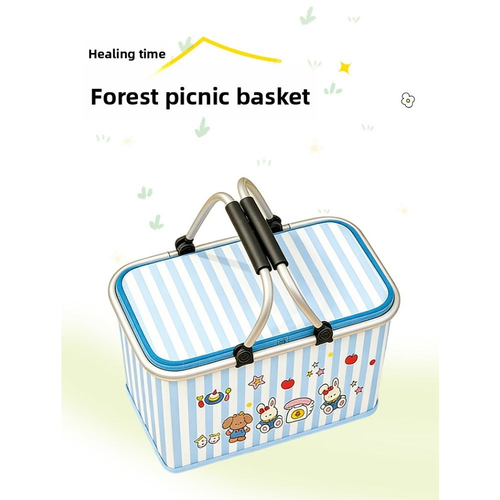 Insulated Picnic Box with Aluminum Frame – Collapsible Thermal Camping Storage Basket for Outdoor Picnic, BBQ, Travel & Camping with Cute Pattern Designs