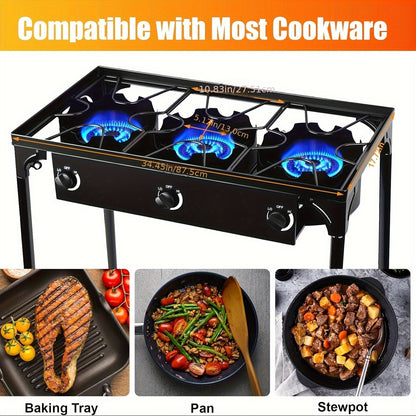 Propane Camp Stove 225000 BTU High-Pressure Burner Portable Outdoor Cooking Stove Detachable Legs Stainless Steel 1/2/3 Burner