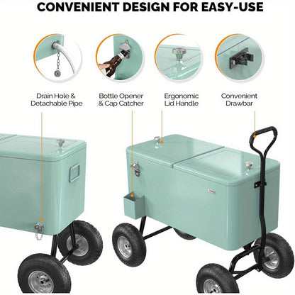 Rolling Cooler Cart 80QT Portable Wagon with 10" Wheels – Patio Beach Outdoor Drink Cooler