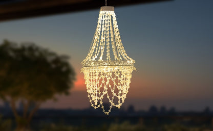 Solar Chandelier Outdoor Hanging Crystal Light 54 LED Warm White Waterproof Garden Yard Patio Gazebo Party Wedding Decor 6-Tier Oval Round