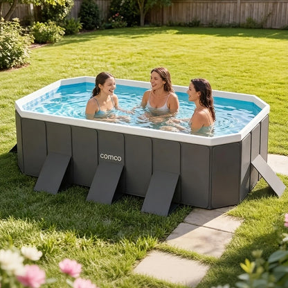 Large Rectangular Frame Pool – Non-Inflatable Backyard Swimming Pool with Drain