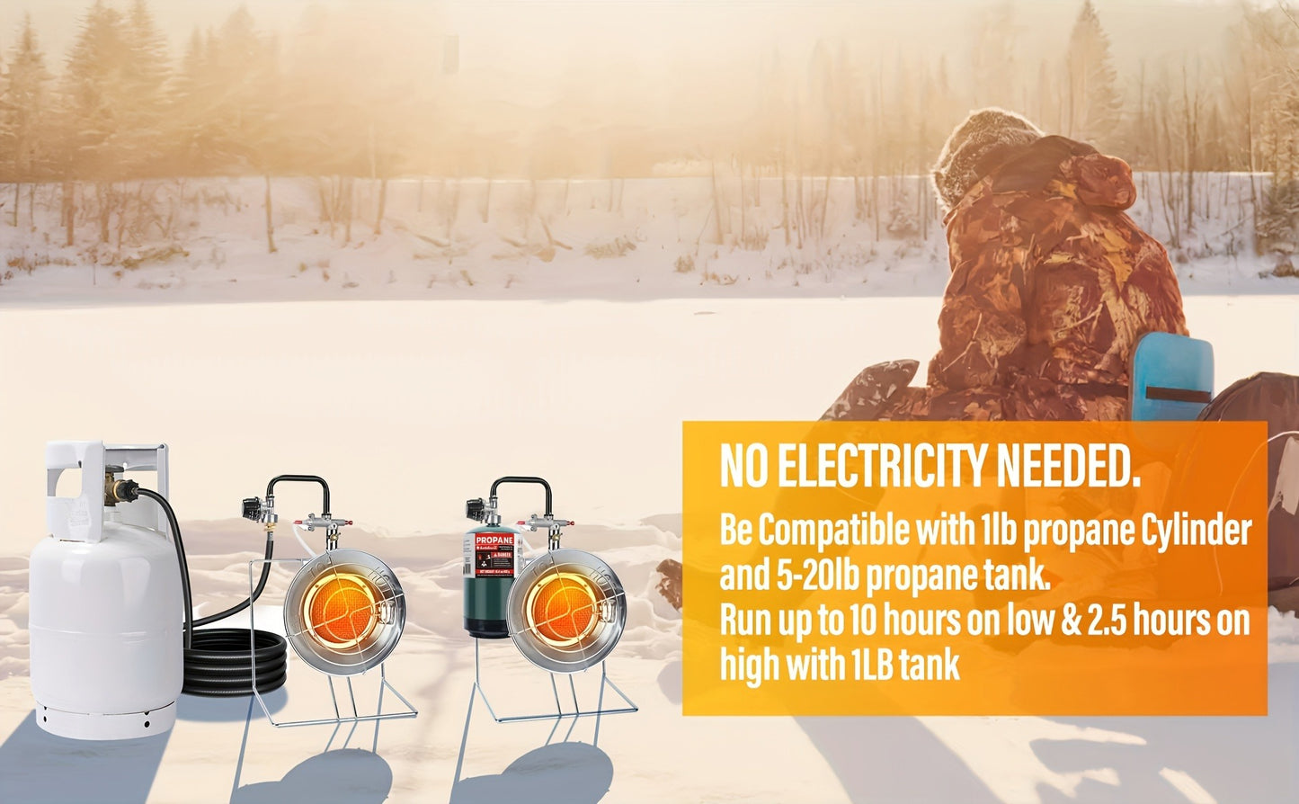 Portable Propane Heater 15,000 BTU with 8ft Hose & Piezo Igniter, 2-in-1 Propane Heater & Cooker, Tip-Over Protection, 3 Heat Settings – Camping, Garage, Patio, Ice Fishing, Hunting