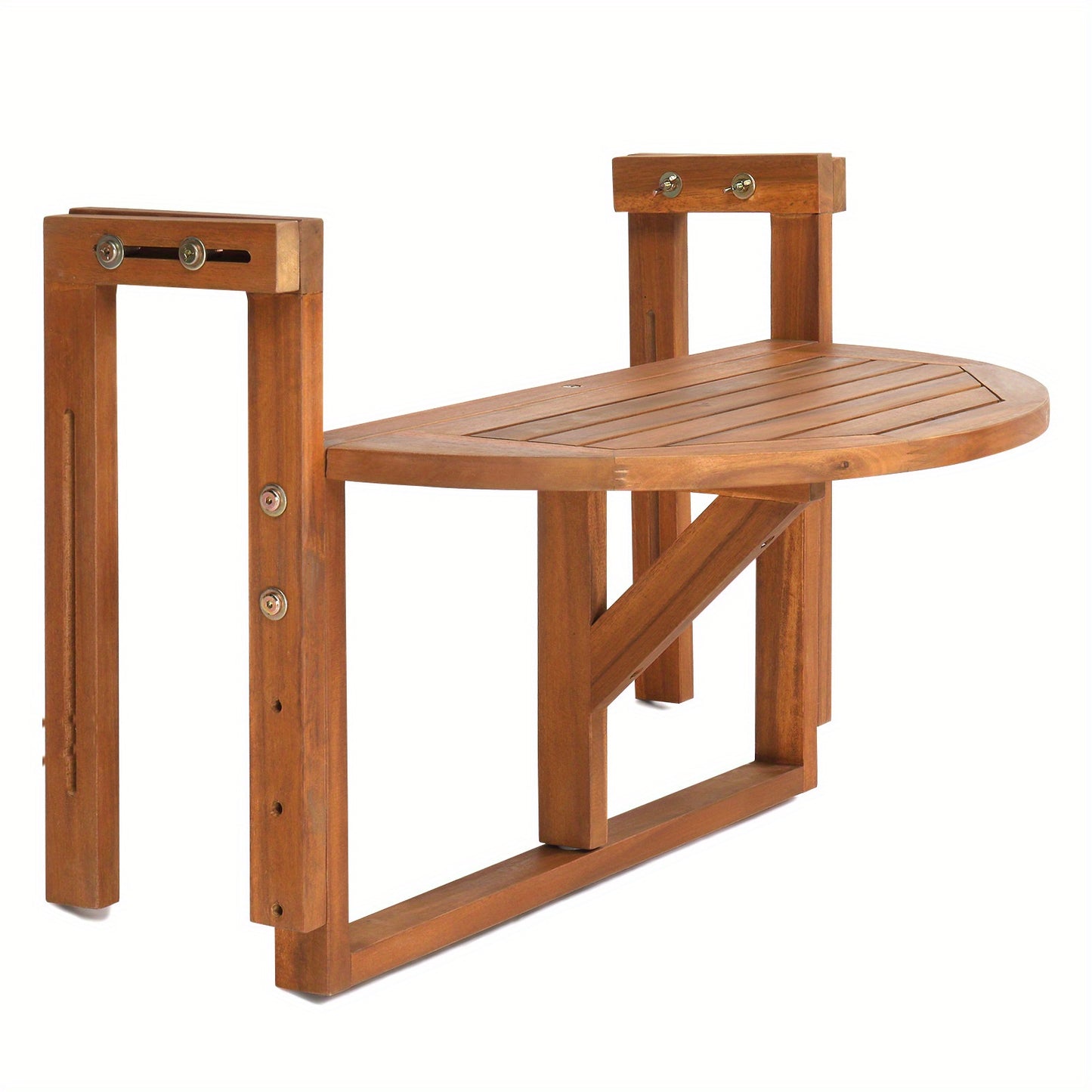 Acacia Wood Folding Side Table Hangable Wall-Mounted Patio Table 25in Square Semi-Round Outdoor Indoor Balcony Deck Space-Saving Foldable Wood Table