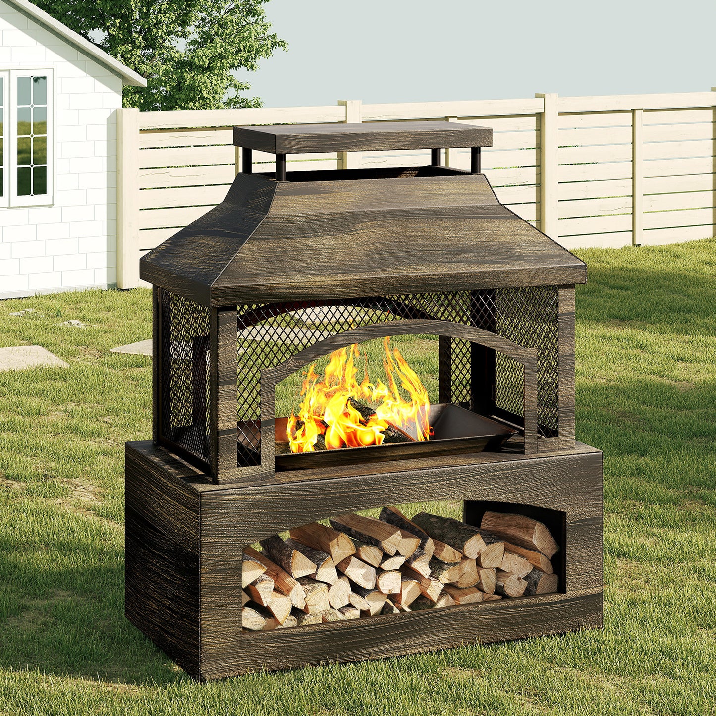 Outdoor Fireplace | Wood Burning Metal Patio Garden Deck Backyard