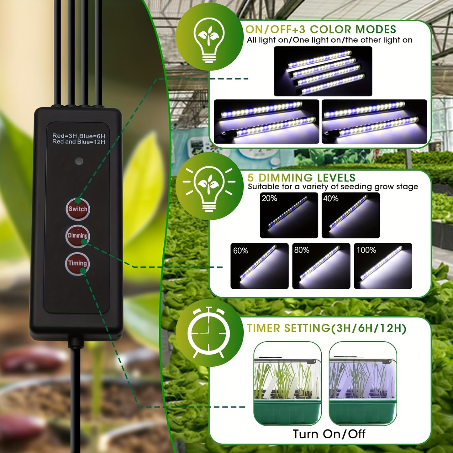 Seed Starting Tray Kit 4-Set 160 Cells High Dome | 8 LED Grow Lights Smart Timer 3 Modes 5 Brightness | Indoor Greenhouse Germination Propagation