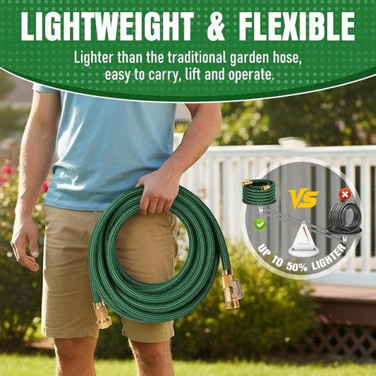 Heavy-Duty Rubber Garden Hose with 9-Function Nozzle | Non-Expandable, Kink-Resistant – 25/50/75/100FT