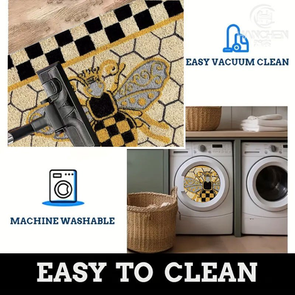 Non-Slip Bee Honeycomb Flannel Floor Mat Machine Washable Welcome Rug Indoor Outdoor Entryway Bedside Living Room Kitchen Bee Themed Home Decor