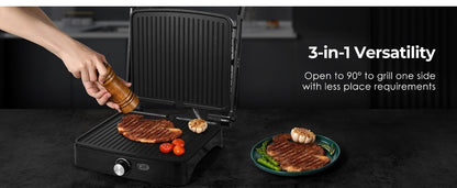 Panini Press Grill Indoor Sandwich Maker 4 Slice – Non-Stick 1200W Electric Grill with Temperature Control, 180° Opening, Removable Drip Tray | Countertop Steak & BBQ Grill