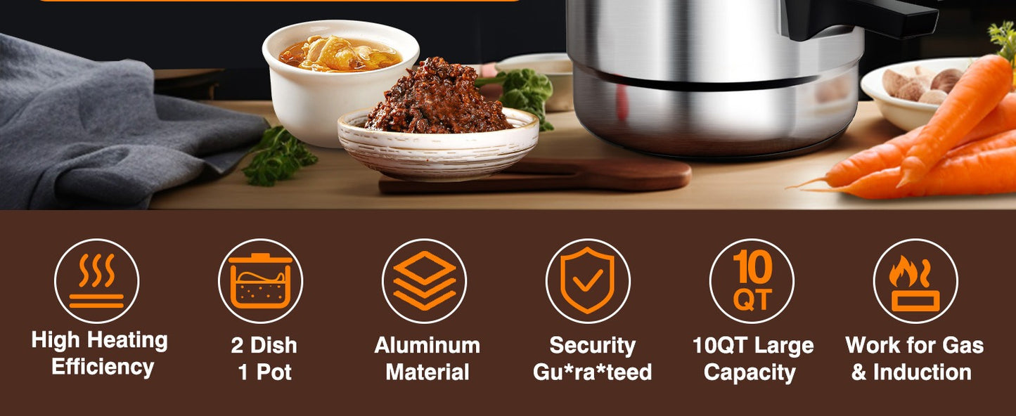 Pressure Cooker Aluminum with Canner Rack – Large Capacity 6QT 8QT 10QT Pressure Canner for Home Canning | Fast Cooking Safety Valve Gas & Induction Cooktop Compatible Batch Meal Prep