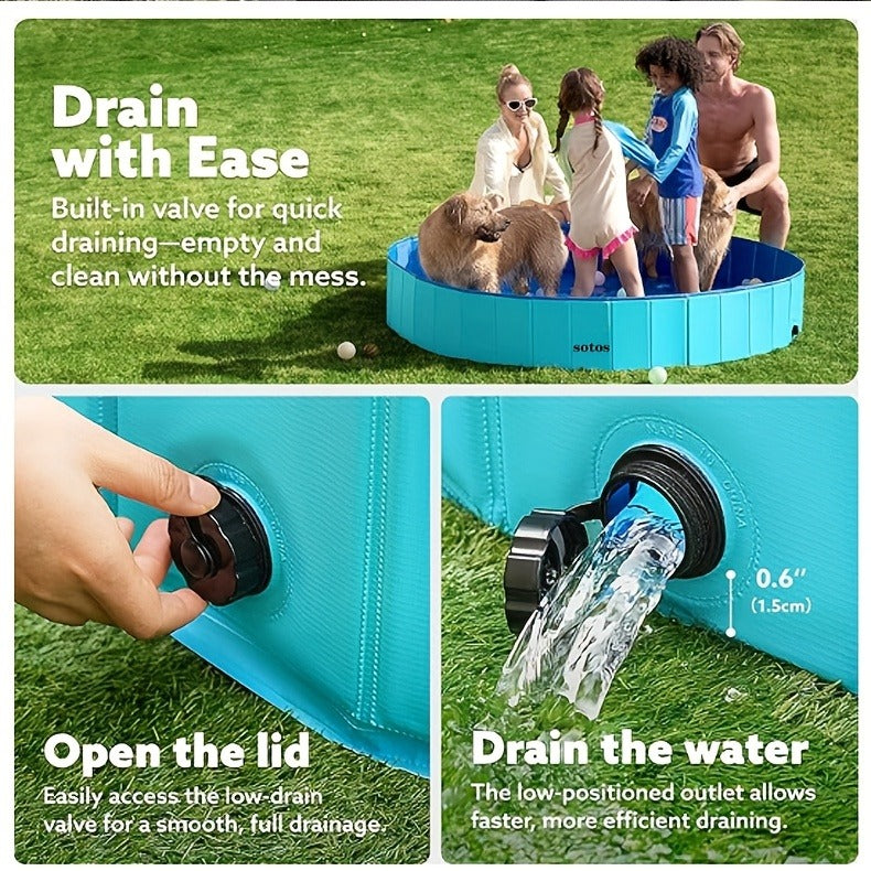 Foldable Dog Pool – Portable Hard Plastic Pet & Kids Swimming Pool, Anti-Slip Collapsible Bathtub for Indoor Outdoor Backyard Use, 3 Sizes