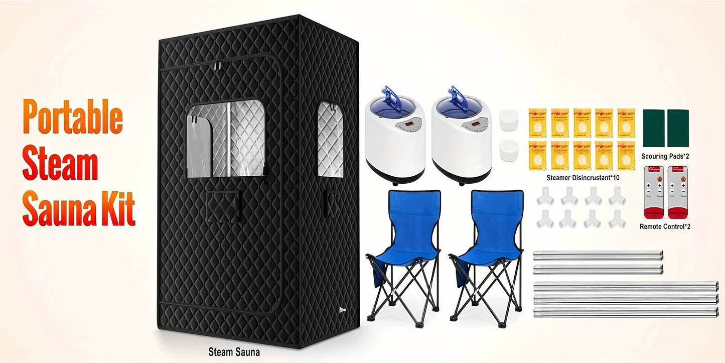 Double Person Sauna Tent 71x49x36in Extra Large 2-Person Steam Sauna Box for Home with 2 Steamers, Folding Chairs, Zipper Window & Anti-Dry Protection for Full Body Spa