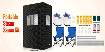 Double Person Sauna Tent 71x49x36in Extra Large 2-Person Steam Sauna Box for Home with 2 Steamers, Folding Chairs, Zipper Window & Anti-Dry Protection for Full Body Spa