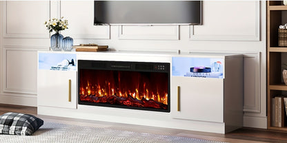 TV Stand with Fireplace 70 Inch for TVs up to 80" 36" Electric Fireplace LED Light Entertainment Center Highlight Storage Cabinet Modern Wood Media Console