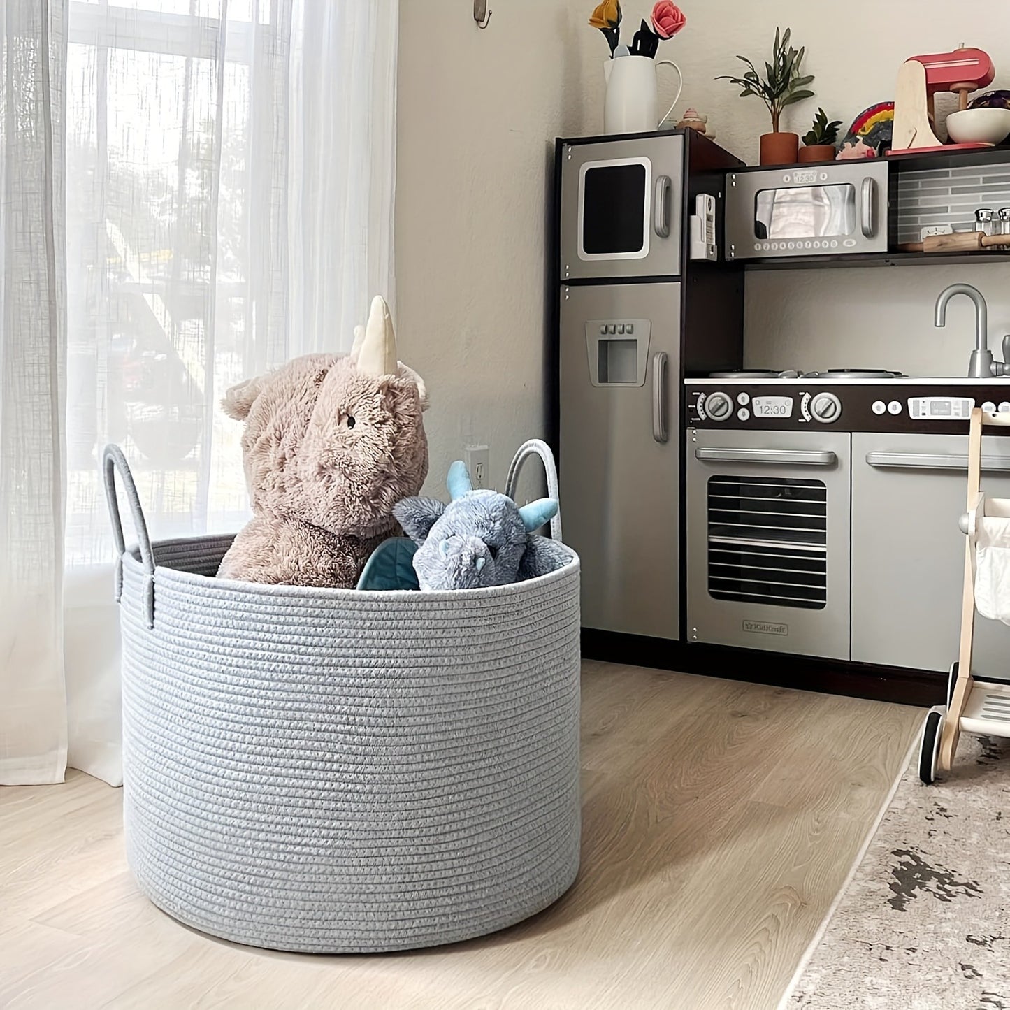 Rope Basket with Handles | Large Capacity Storage Organizer for Blankets, Clothes & Plants – Soft Polyester, Multiple Colors