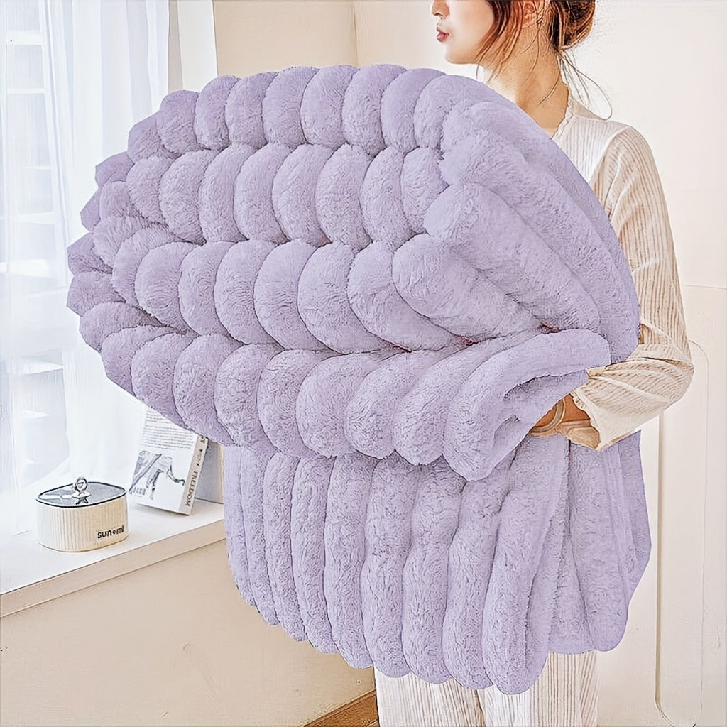 Fleece Blanket Double-Sided 3D Faux Rabbit Fur Throw – Ultra-Soft Thick 300-350g/m² for Home, Office, Travel & Camping, Multiple Sizes & Colors