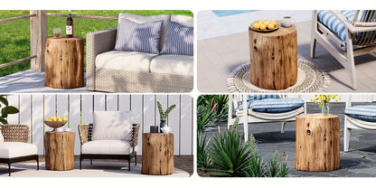 Tree Stump Side Table Outdoor Indoor | 220 Lbs Capacity Faux Wood Accent Table, All-Weather Magnesia, Plant Stand, Patio Stool & End Table for Porch Balcony Garden Living Room