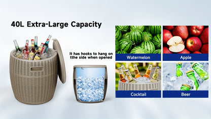 Outdoor Storage Bin 40L Rattan Deck Box UV Protected Weather Resistant