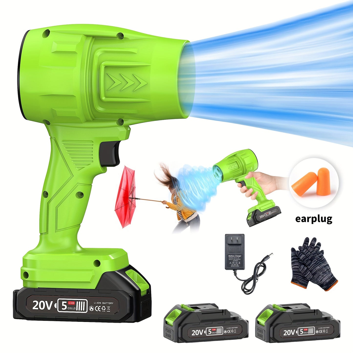 Battery Leaf Blower 20V 50000RPM Turbo Cordless, Dual Battery & 2 Nozzles Included, Handheld Blower for Car Drying, Leaves, Snow & Dust — Home & Outdoor