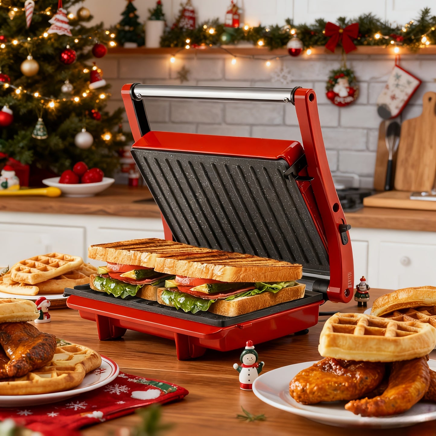 Sandwich Maker 3-in-1 Mini Indoor Grill & Panini Press – Non-Stick 180° Opening, Floating Hinge, 60-Min Timer, Temp Control & Grease Tray | Compact Electric Grill for Home & Dorm