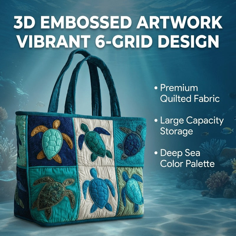 Sea Turtle Tote Bag Large Capacity for Women – Patchwork Design Machine Washable Beach Shoulder Bag