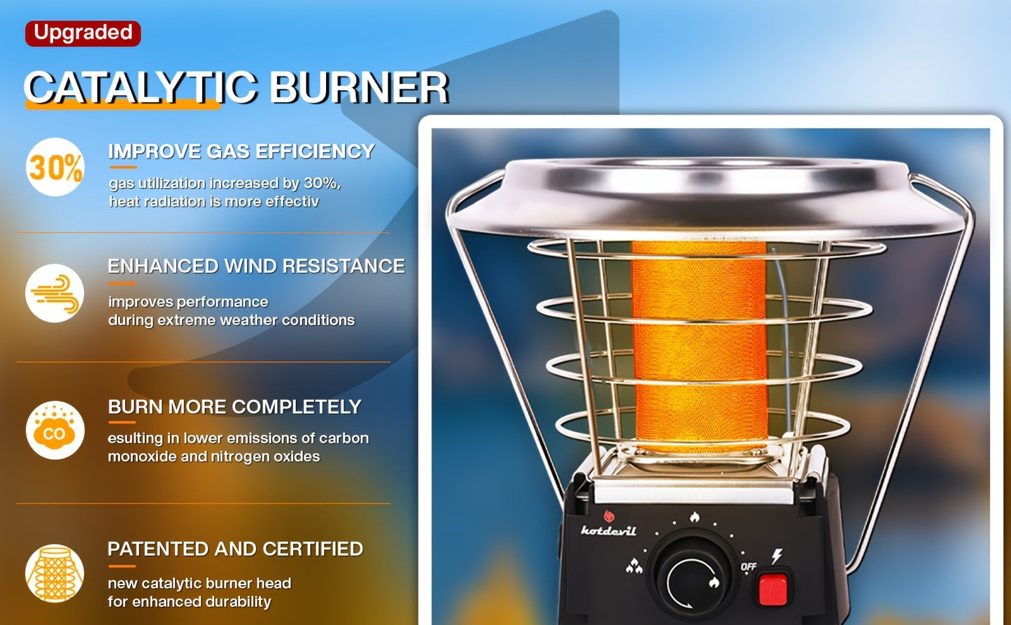 360° Propane Heater 8,183 BTU with Pulse Ignition & Water Boiling Top, Portable Radiant Outdoor Heater for Camping, Patio, Garden, Ice Fishing – Lightweight, Built-In Ignition (Cylinder Not Included)