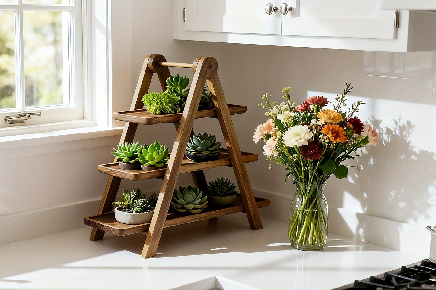Cake Stand 3 Tier Wooden Serving Tray Farmhouse Dessert Display Cupcake Tower Bread Basket Collapsible Tiered Platter for Wedding Party Charcuterie