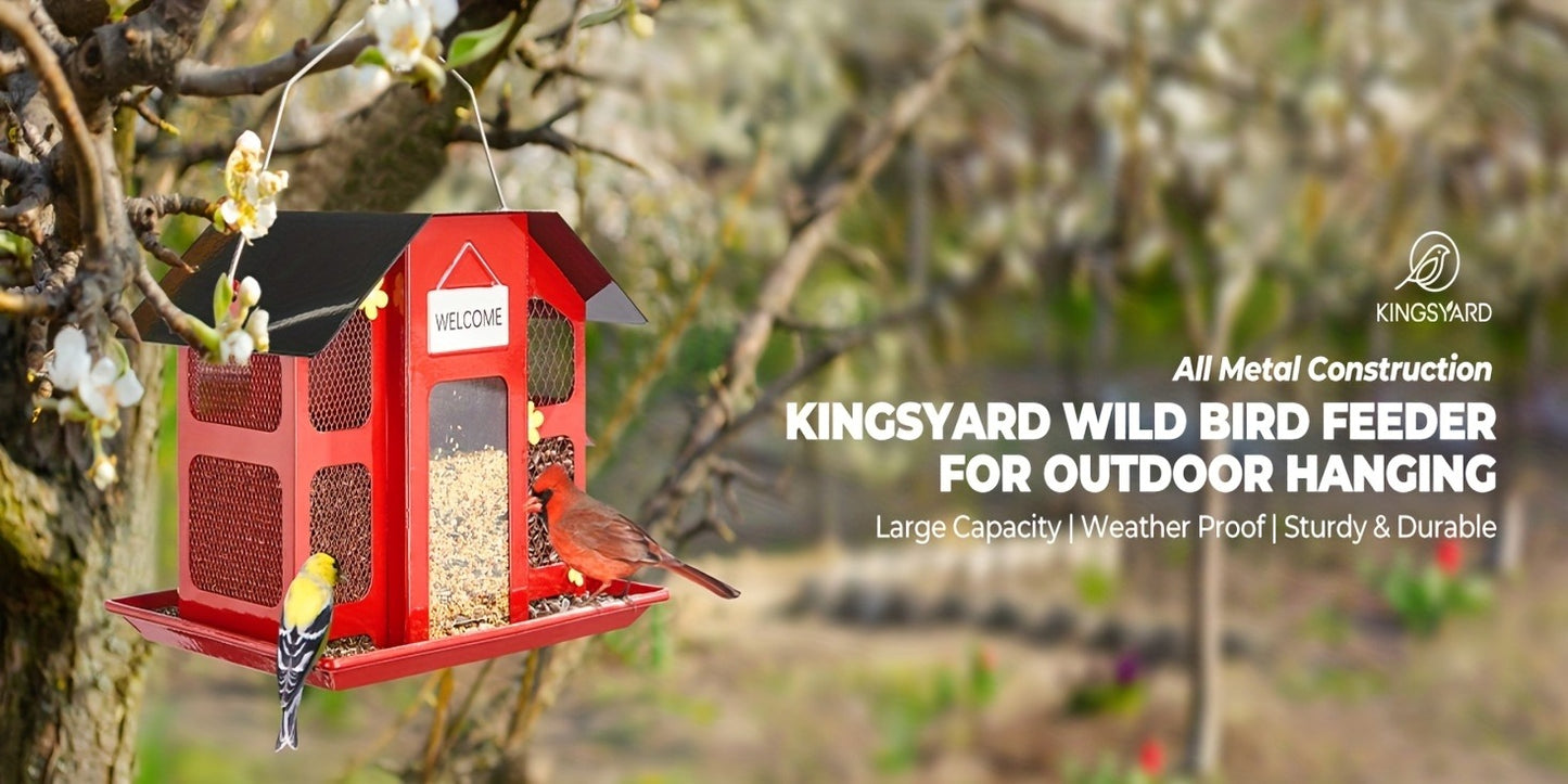 Metal Bird Feeder for Outside - 4 Lbs Large Capacity Hanging Wild Bird Feeder