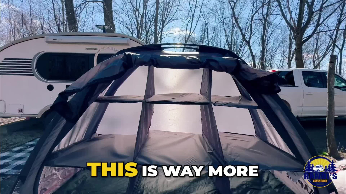 Camping Tent Organizer 9-Shelf with Zippered Flap — Hanging Storage Rack for Shoes, Gear & Dining, Fits Most Tents, Brown & Gray