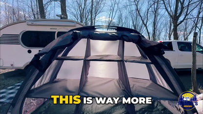 Camping Tent Organizer 9-Shelf with Zippered Flap — Hanging Storage Rack for Shoes, Gear & Dining, Fits Most Tents, Brown & Gray