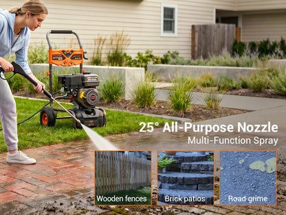 Gas Pressure Washer 3500PSI 7HP 212CC OHV Engine 2.3GPM 25-Foot Hose 4 Quick-Connect Nozzles Axial Cam Pump 10-Inch Pneumatic Tires for Driveways Decks Cars RV