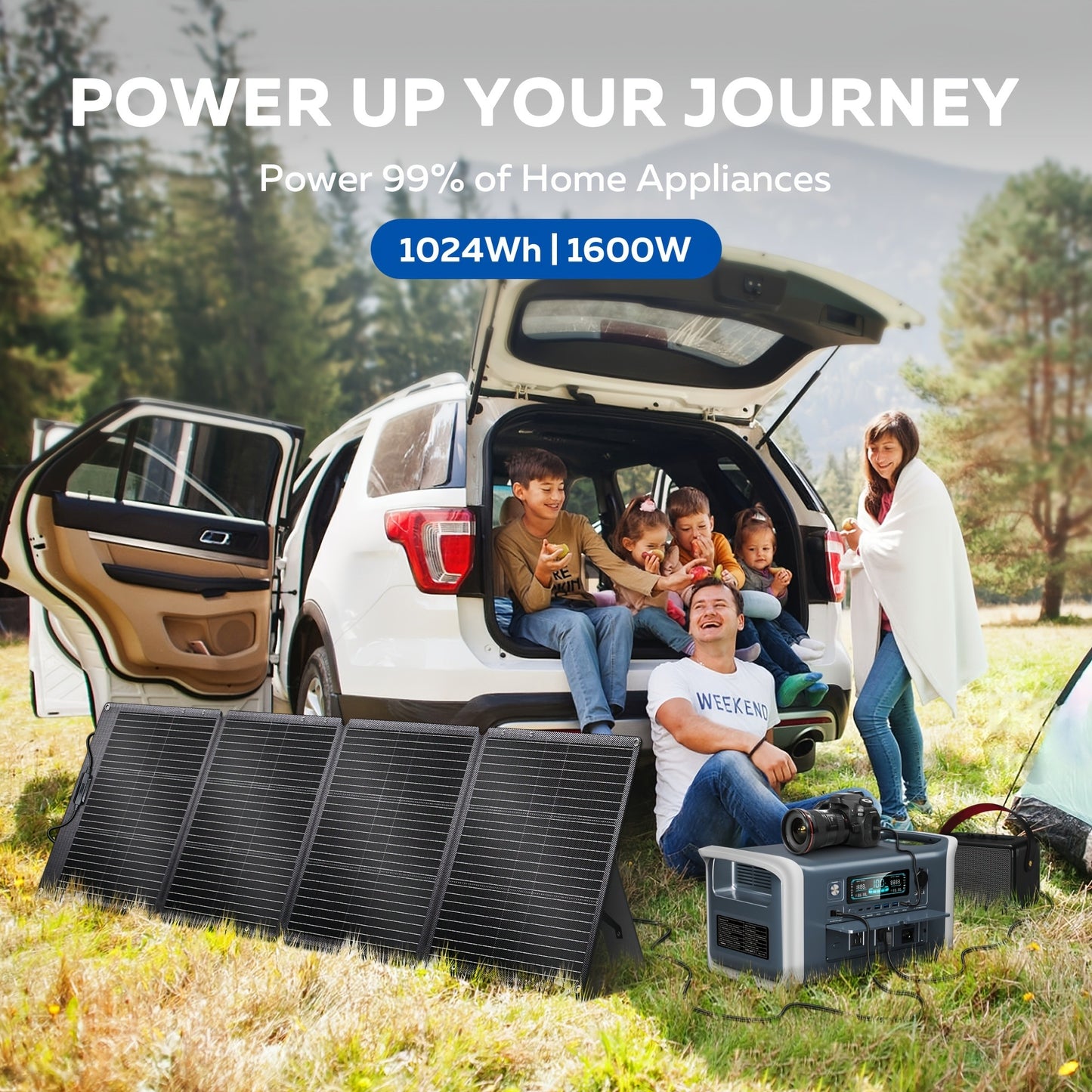 Portable Power Station 1024Wh LiFePO4 Solar Generator - UPS Backup Battery with AC 110V, DC, USB, USB-C & LED Light, 100W Solar Panel Option for Camping, RV, Home Outage & Travel