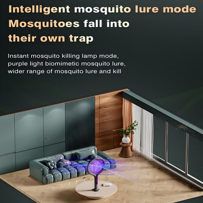 2-in-1 Mosquito Trap Lamp & Retractable Electric Fly Swatter Racket – USB Rechargeable Base, Extendable Handle Bug Zapper for Home & Bedroom Pest Control