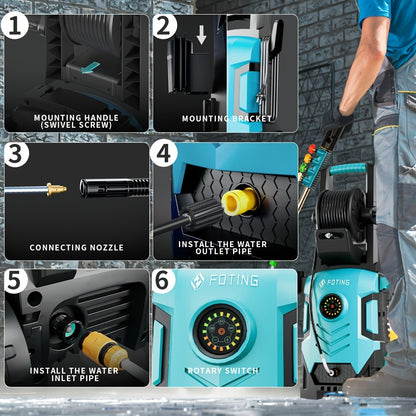Pressure Washer 5000PSI Electric Power Washer 2.4-3.6GPM Adjustable 8-Level Touch Screen 34" Tall 4 Quick-Connect Nozzles for Cars Fences Driveways Patios