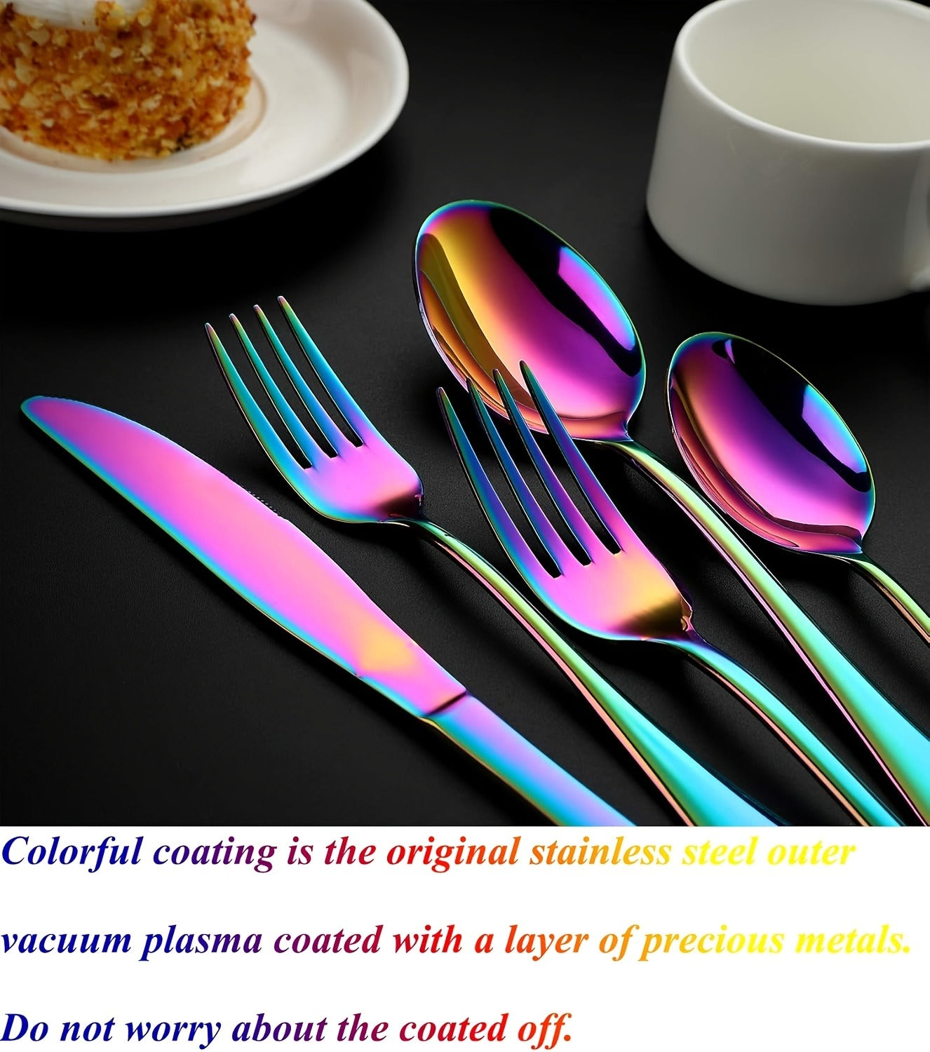 Flatware Set 60 Piece Rainbow Stainless Steel Cutlery 430 Mirror Polish Dishwasher Safe Knife Fork Spoon for Camping Picnic Travel Party Outdoor Dining Serves 12