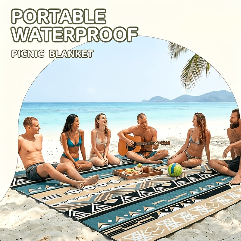 Sandproof Beach Blanket Oversized for 6-8 People Quick Dry Tear-Resistant Foldable Thick Mat for Picnic Camping Yoga Travel – Portable with Straps & Handle